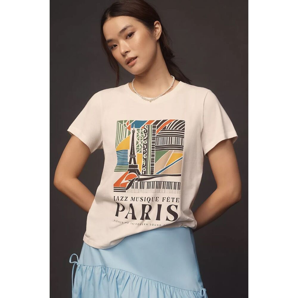 Anthropologie X Wild Fever Studio Paris Graphic Tee Eiffel Tower XXS NEW - Picture 2 of 6